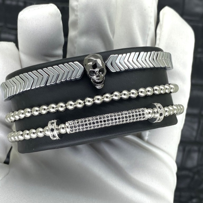 Set 3 Bratari Brooks Silver Skull [2]