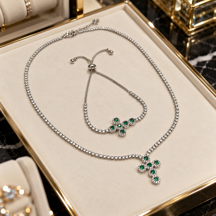 Set Angelic Colier-Bratara Full Diamonds Royal Green [2]