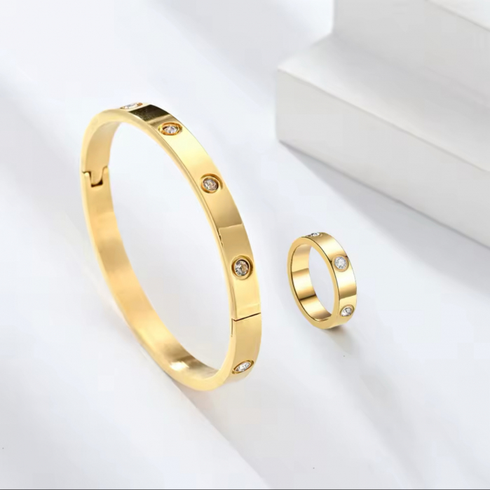 Set Bratara-Inel Brooks Gold Bangle Diamonds [3]