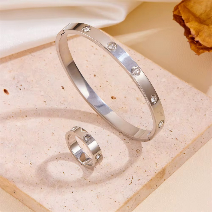 Set Bratara-Inel Brooks Silver Bangle Diamonds [2]