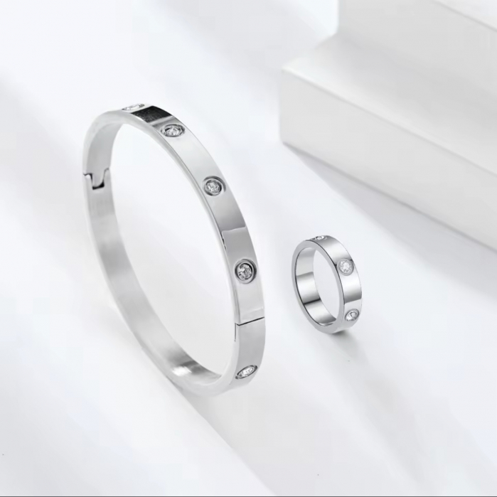 Set Bratara-Inel Brooks Silver Bangle Diamonds [3]