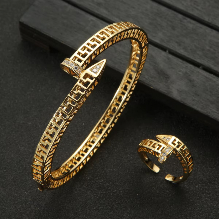 Set Bratara-Inel Gold Abstract Nail [2]
