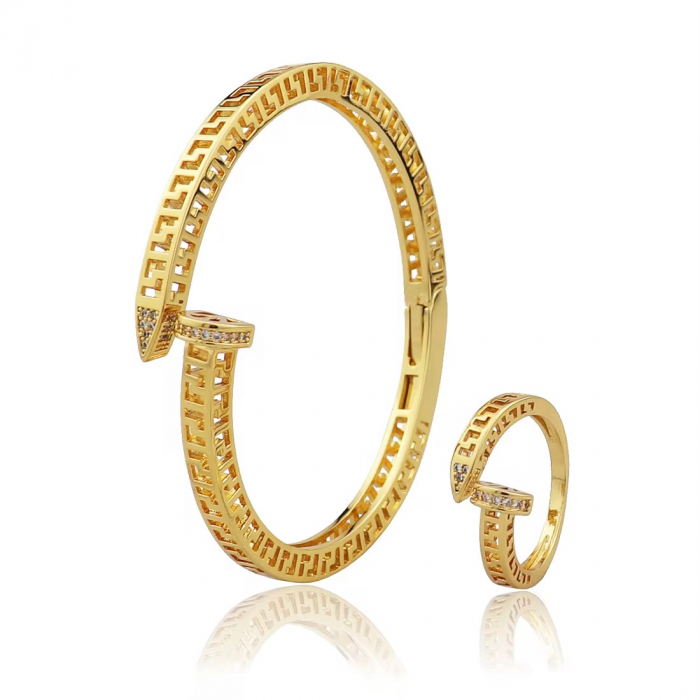 Set Bratara-Inel Gold Abstract Nail [1]
