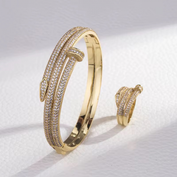 Set Bratara-Inel Gold Diamonds Nail [2]