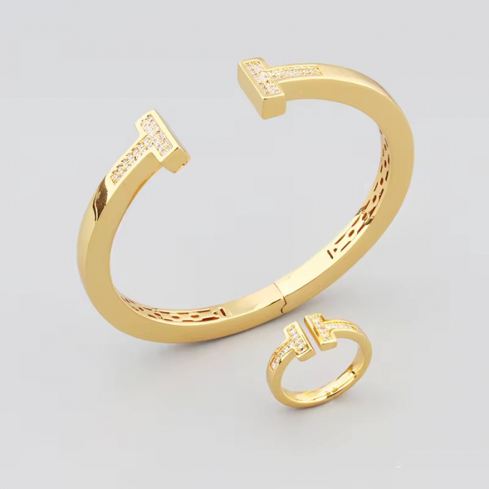 Set Bratara-Inel Gold T-Design [2]