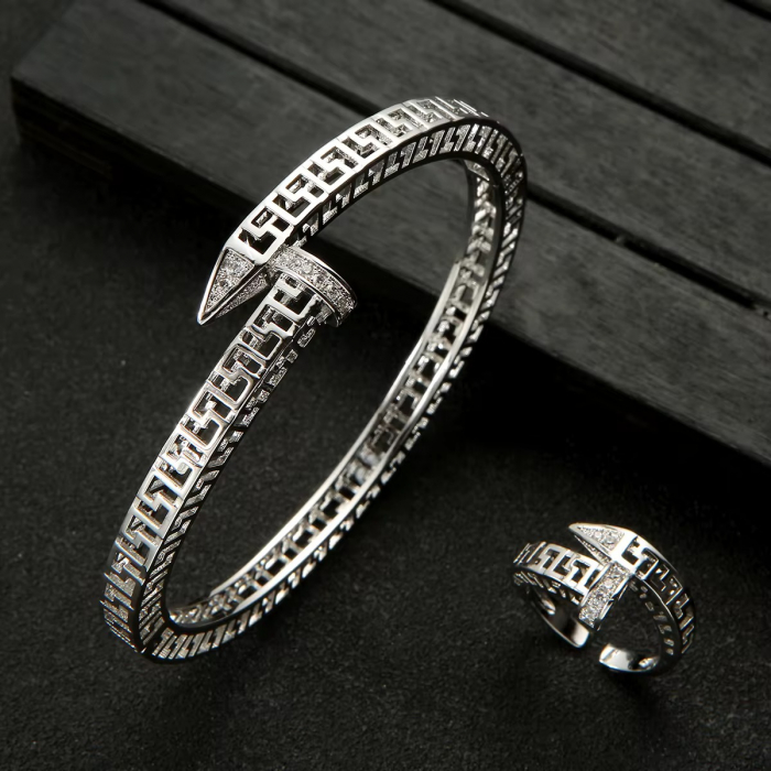 Set Bratara-Inel Silver Nail Abstract [2]