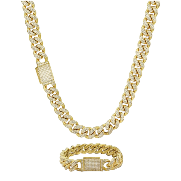 Set Brooks Cuban Gold Full Diamonds 10 mm [1]