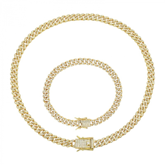 Set Brooks Cuban Gold Full Diamonds 8mm [1]