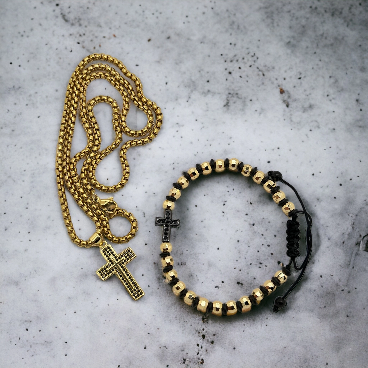 Set Brooks Lant-Bratara Gold Cross [2]