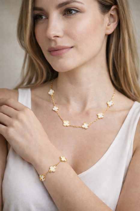 Set Colier-Bratara Dama Gold White Alhambra [2]