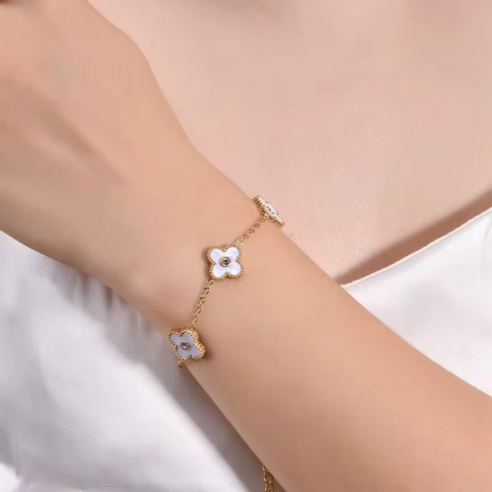 Set Colier-Bratara Dama Gold White Alhambra [4]