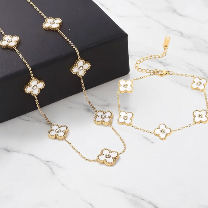 Set Colier-Bratara Dama Gold White Alhambra [3]
