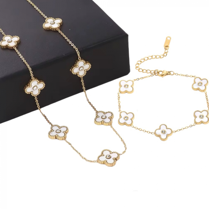 Set Colier-Bratara Dama Gold White Alhambra [1]