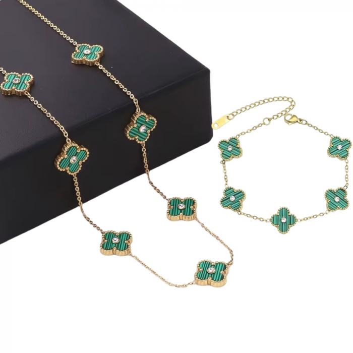 Set Colier-Bratara Dama Green White Alhambra [1]