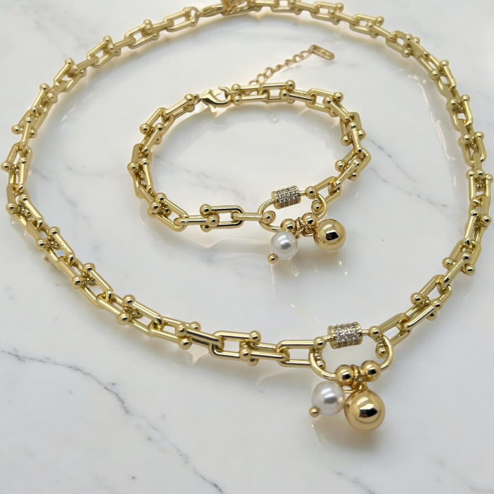 Set Colier-Bratara Gold T-Design Diamonds [2]
