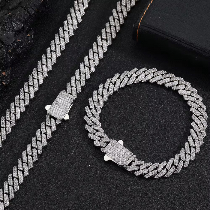 Set Cuban Full Diamonds Silver [2]
