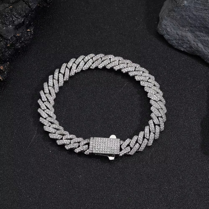 Set Cuban Full Diamonds Silver [4]