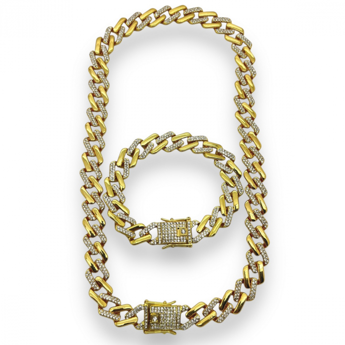 Set Cuban Gold Zircon Diamonds 12MM [2]