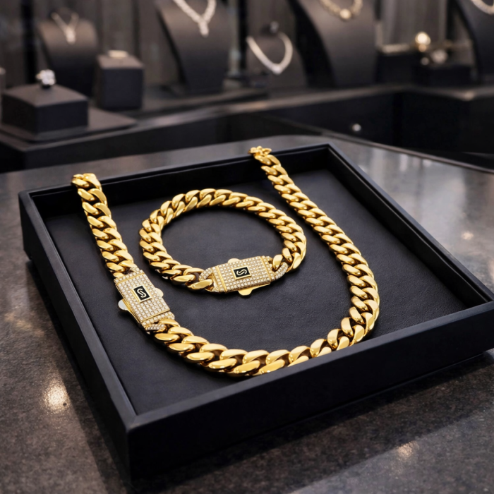 Set Cuban Monaco Gold 14K Plated 10 MM [2]