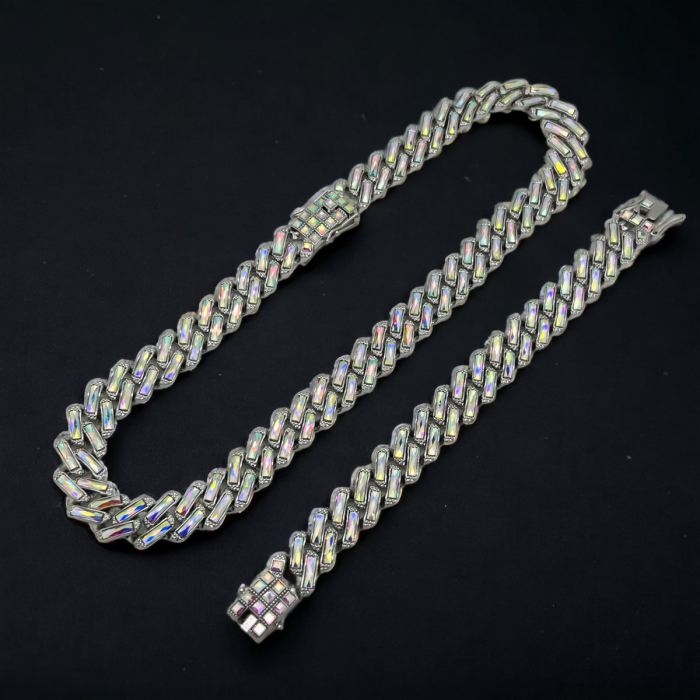 Set Cuban Silver Full Rainbow Diamonds [4]