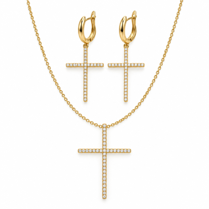 Set Dama Auriu 14K Colier-Cercei Cruce [2]