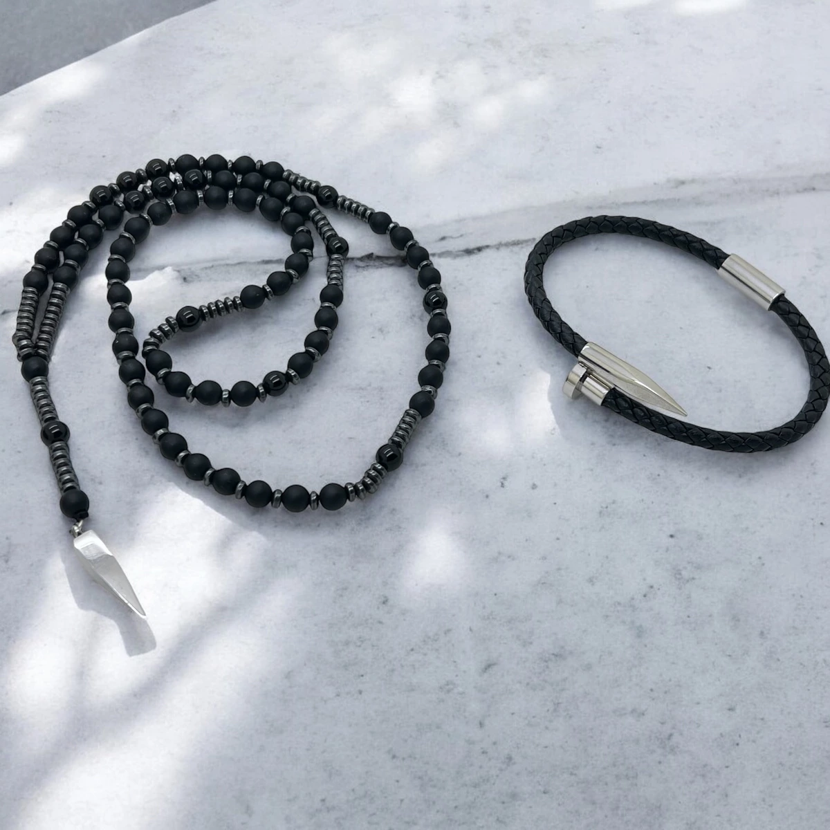 Set Lant-Bratara Black Stone Cuff [2]