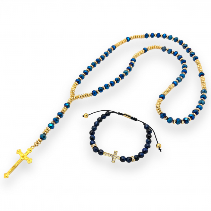 Set Lant-Bratara Blue Rosary Cross [1]