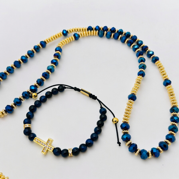 Set Lant-Bratara Blue Rosary Cross [2]