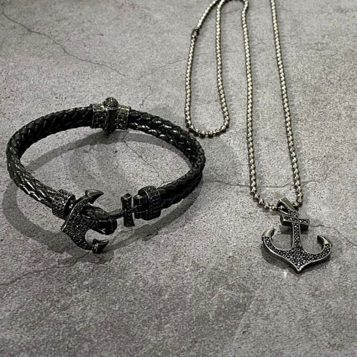 Set Lant-Bratara Brooks Black Anchor [2]