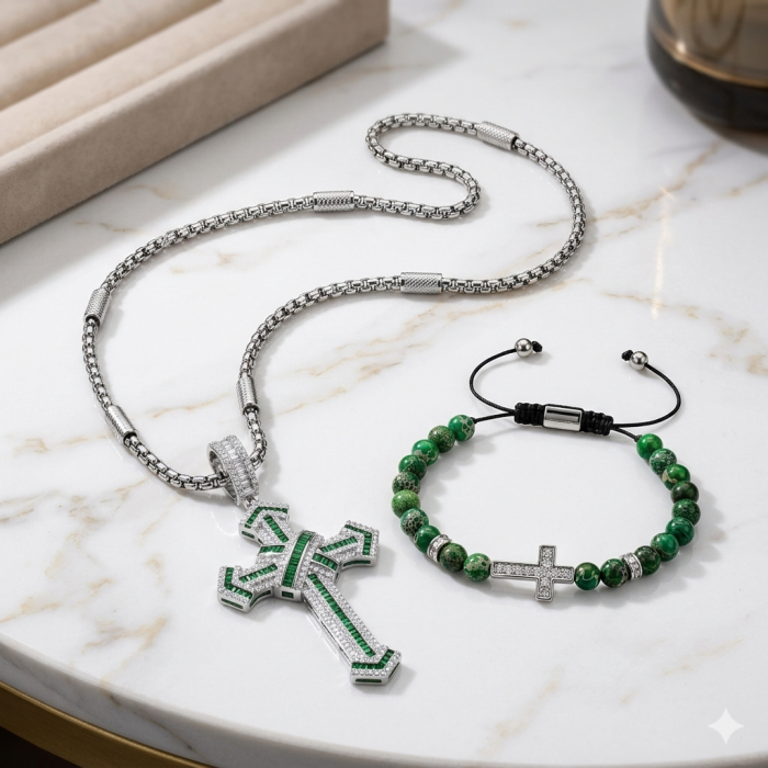 Set Lant-Bratara Brooks Imperial Green Cross [3]