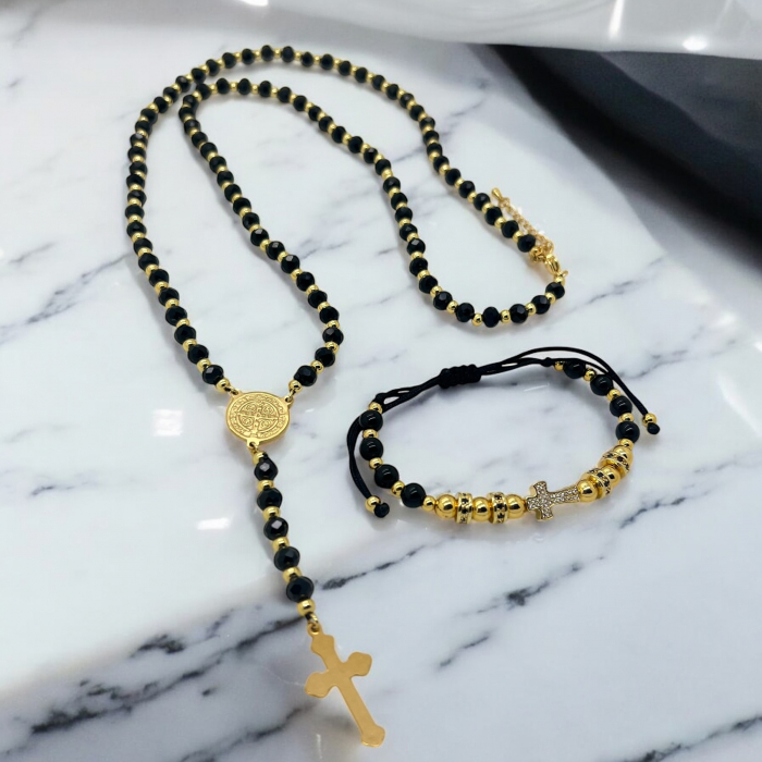 Set Lant-Bratara GoldBlack 14K Plated Rosary [2]