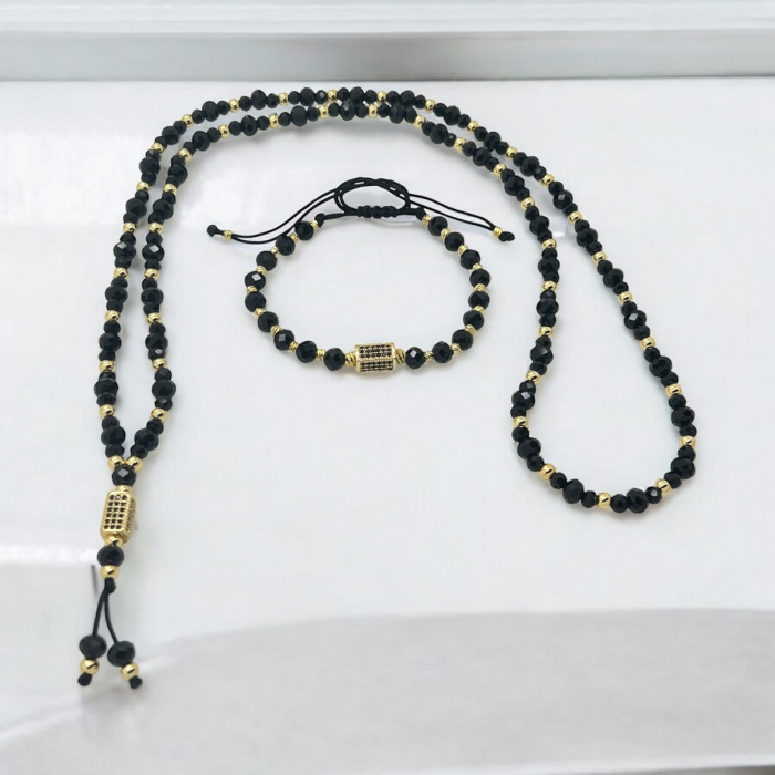 Set Lant-Bratara GoldBlack 14K Plated Rosary [2]