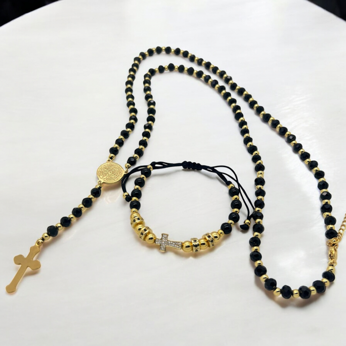 Set Lant-Bratara GoldBlack 14K Plated Rosary [3]