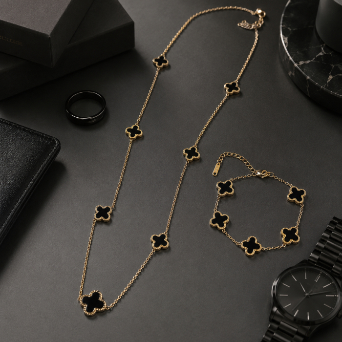 Set Lant-Bratara GoldBlack Alhambra 80 CM [2]