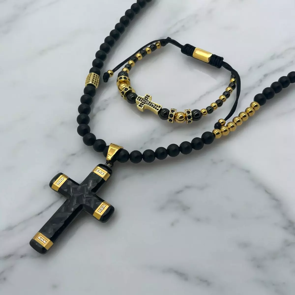 Set Lant-Bratara GoldBlack Cross Masterpiece [2]