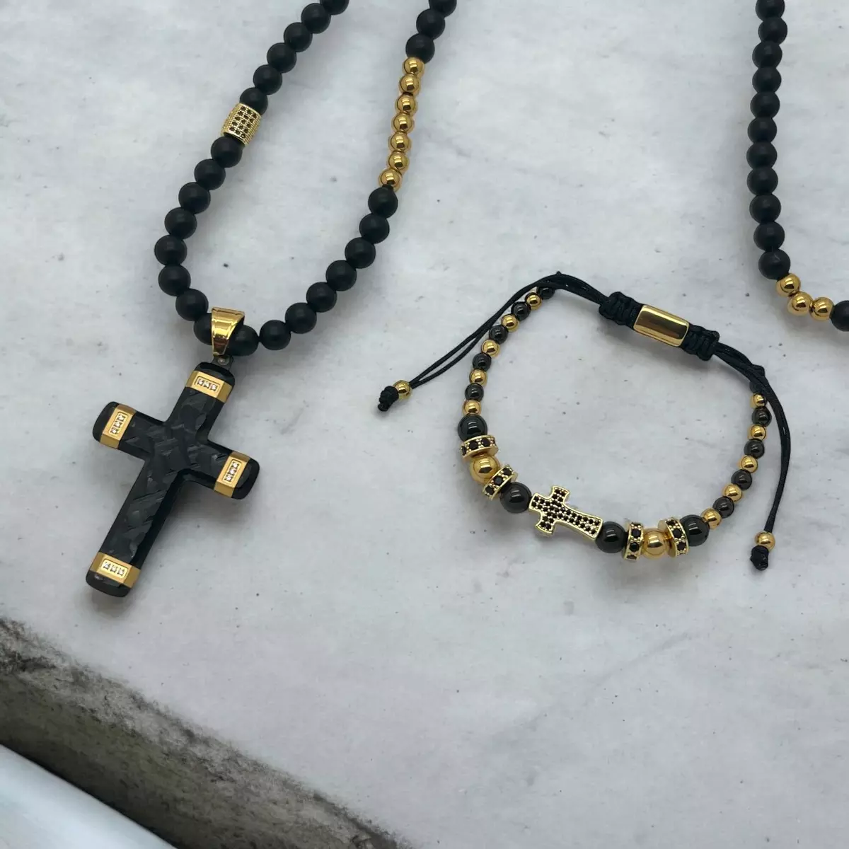 Set Lant-Bratara GoldBlack Cross Masterpiece [4]