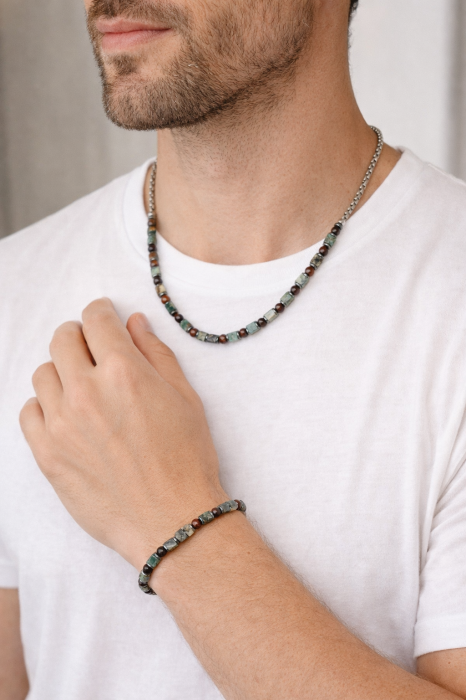 Set Lant-Bratara Green Natural Jad Stone [2]