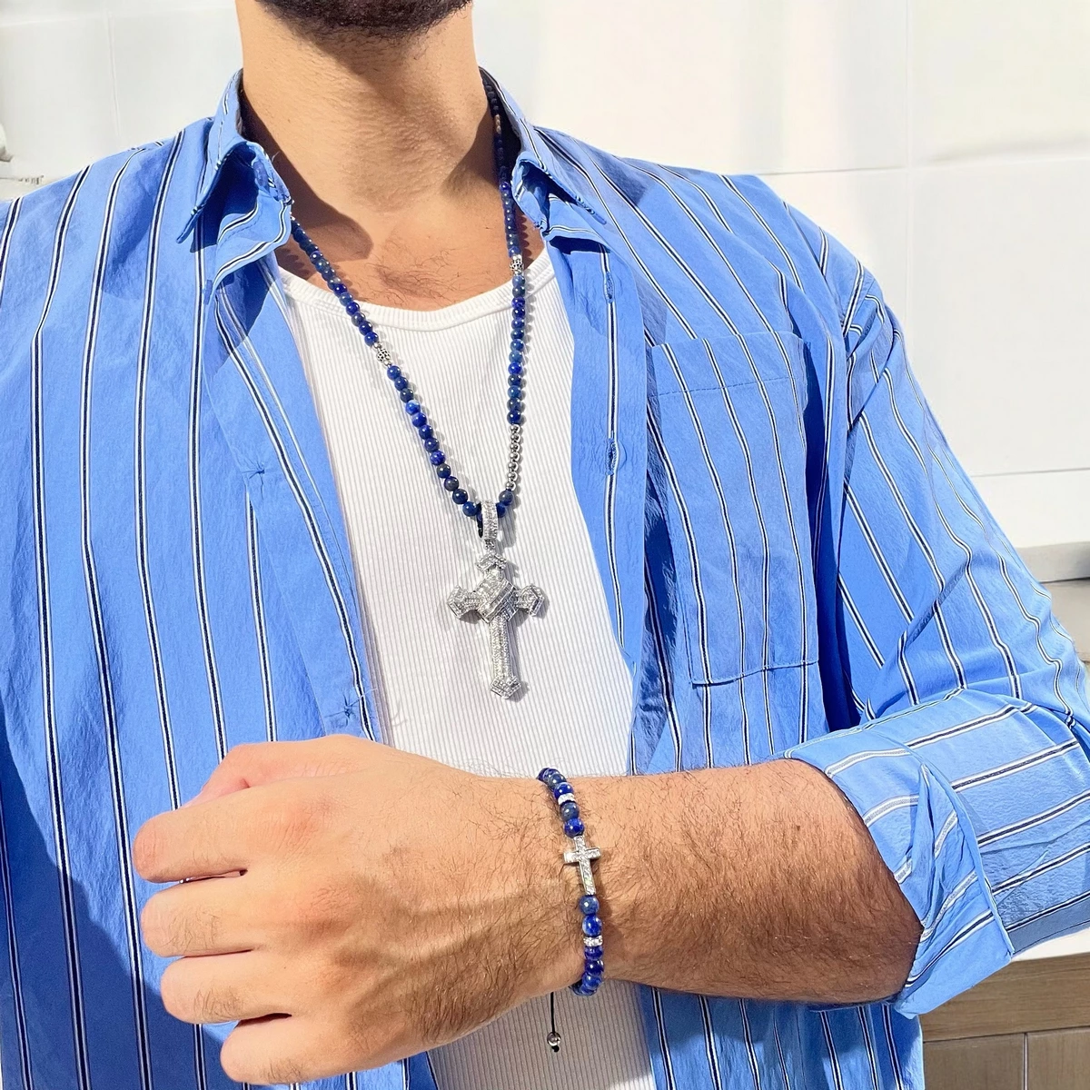 Set Lant-Bratara Imperial Blue Diamonds Cross [3]