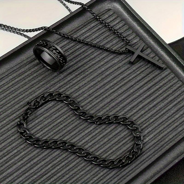 Set Lant-Bratara-Inel Stainless Steel Full Black [3]