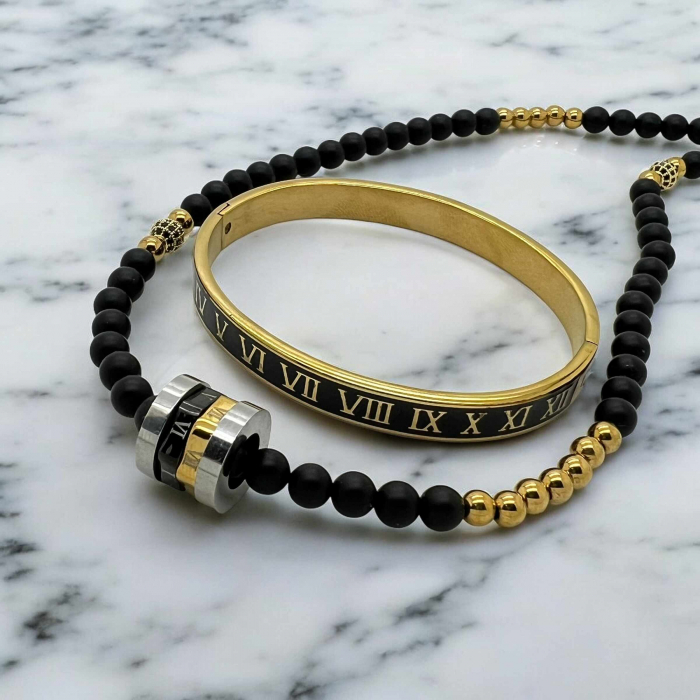 Set Lant-Bratara Roman Symbol GoldBlack [3]