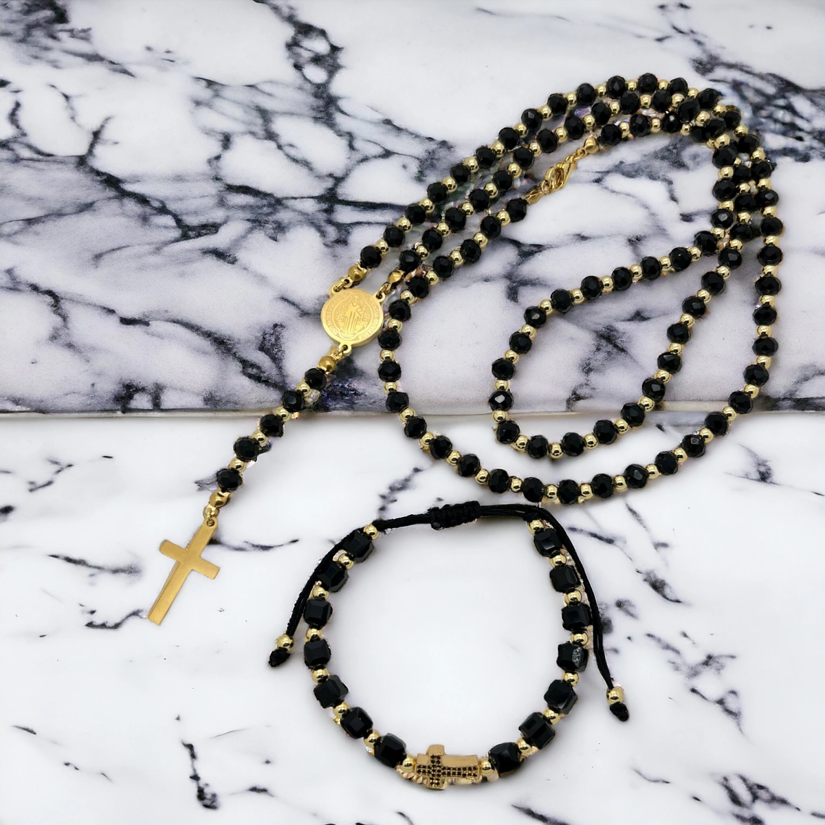 Set Lant-Bratara Rosary Cross GoldBlack [2]