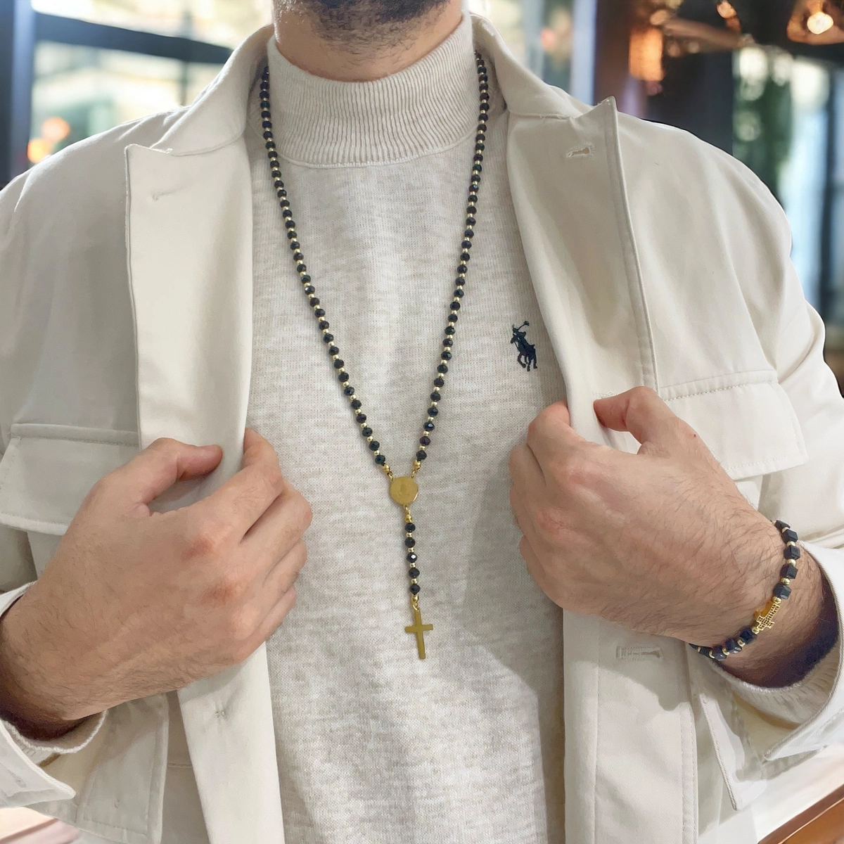 Set Lant-Bratara Rosary Cross GoldBlack [3]