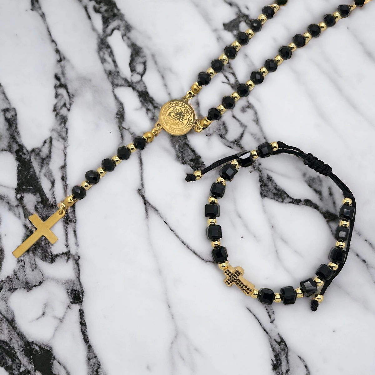 Set Lant-Bratara Rosary Cross GoldBlack [4]