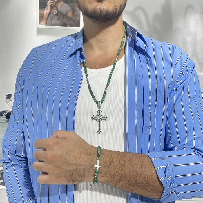 Set Lant-Bratara Royal Green Diamonds Cross [2]