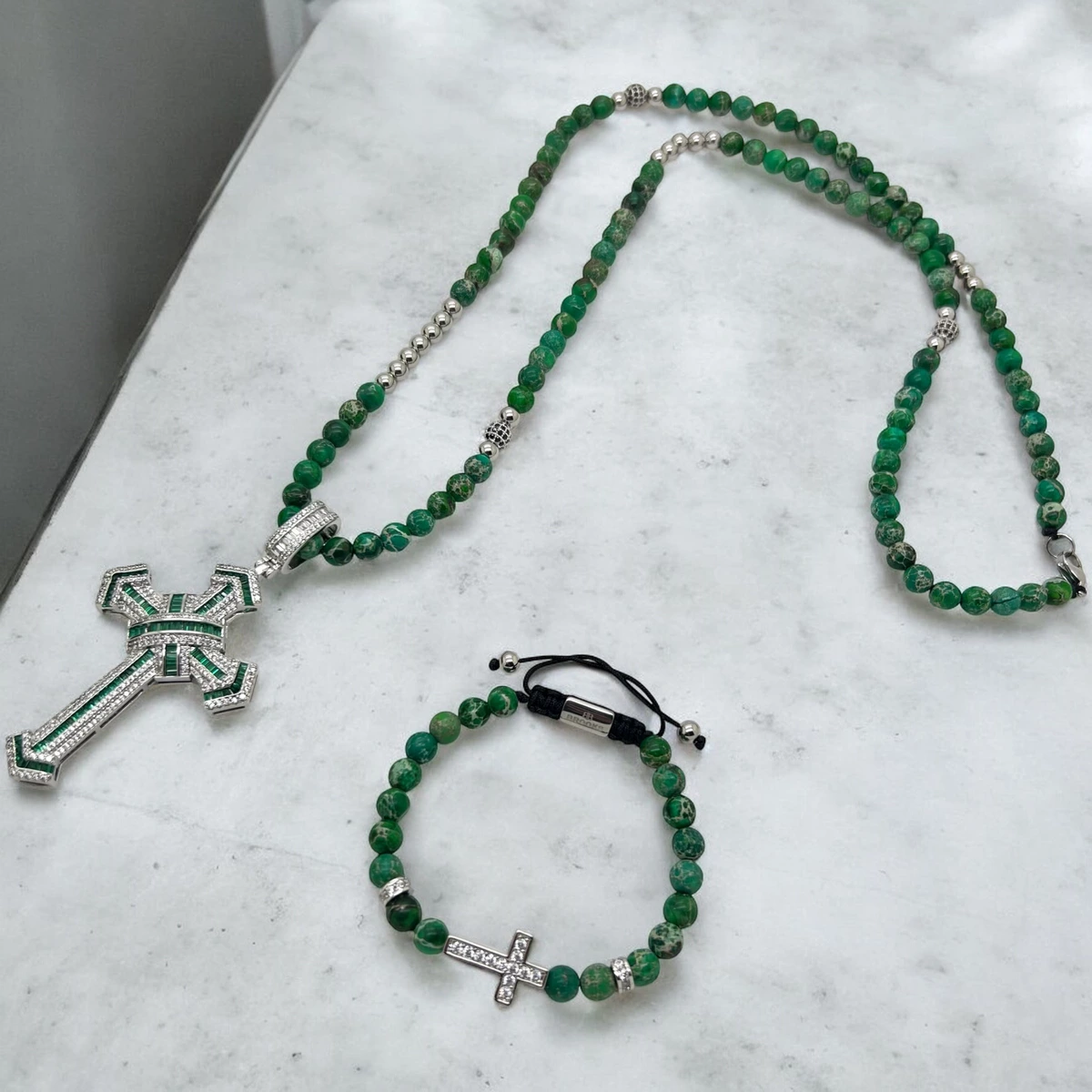 Set Lant-Bratara Royal Green Diamonds Cross [4]