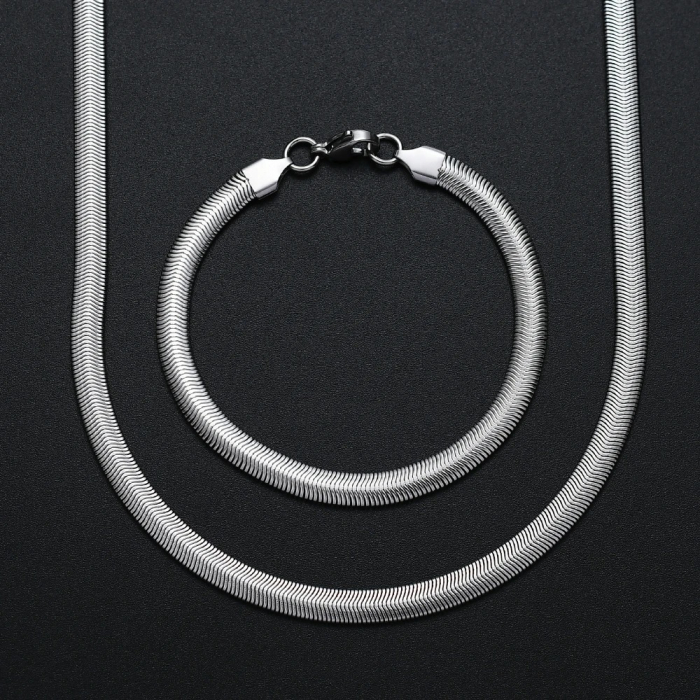 Set Lant-Bratara Silver Snake Flat [1]
