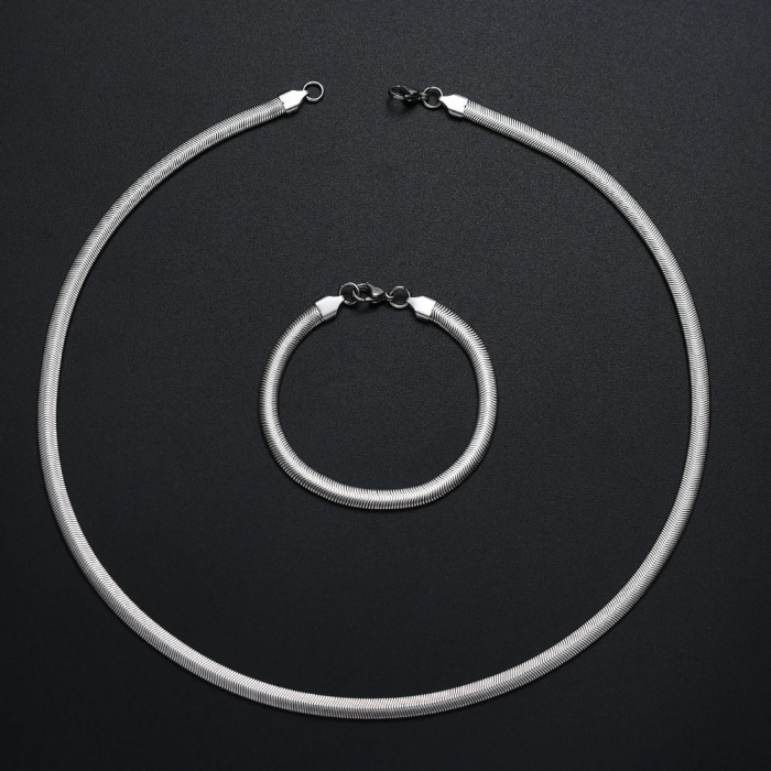 Set Lant-Bratara Silver Snake Flat [2]