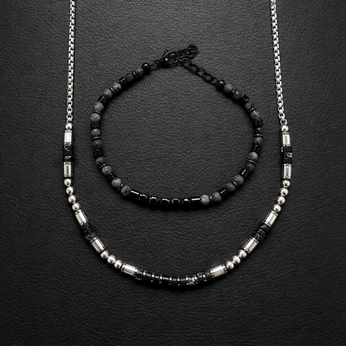 Set Lant-Bratara Steel And Black Stones [3]