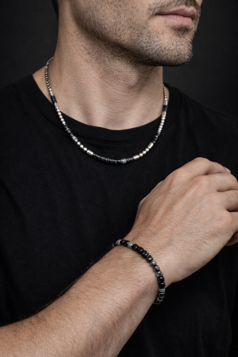 Set Lant-Bratara Steel And Black Stones [2]