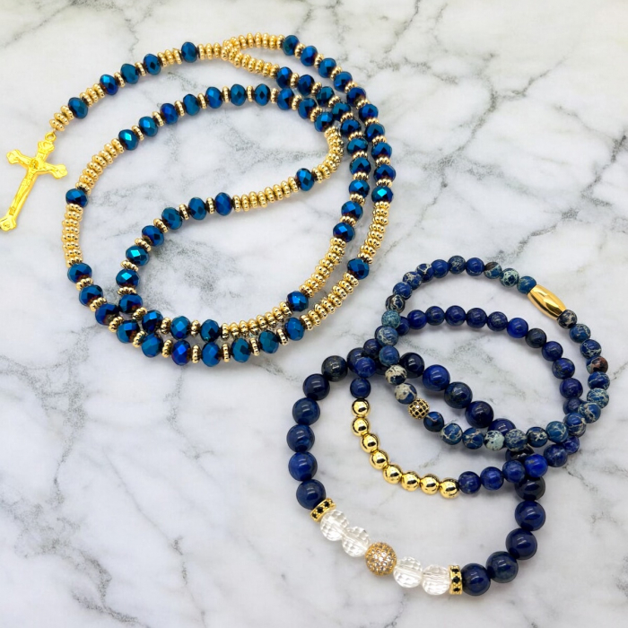 Set Lant-Bratari Blue Rosary Cross Crown [4]